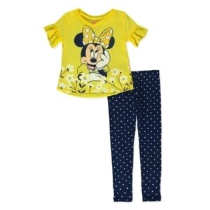 New! Disney Minnie Mouse 2 Piece Short Sleeve Daisy Top Leggings Toddler Set